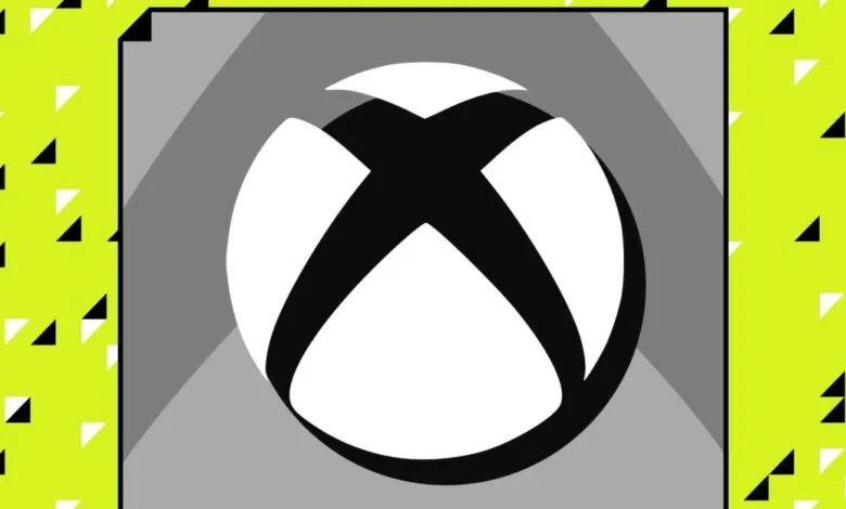 The iconic Xbox logo in black and white, set against a grey background with a vibrant lime green border.