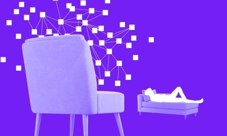 A silhouette of a person relaxing on a chaise lounge with a network of white squares and lines above.