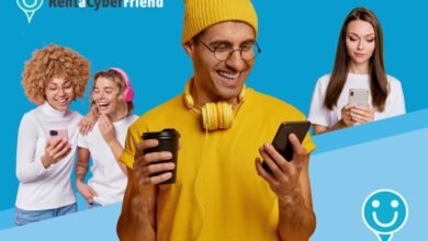 Diverse group of young adults smiling and looking at their smartphones, with headphones and coffee.