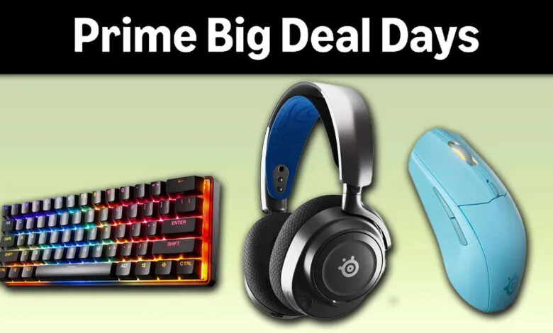 Gaming keyboard, headset, and mouse with colorful RGB lighting.