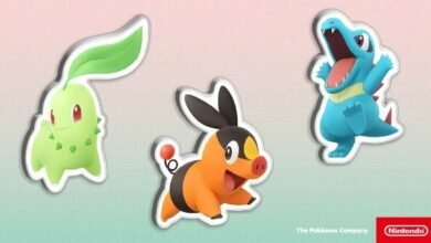 Three Pokémon characters: Chikorita, Tepig, and Totodile, presented as stickers.