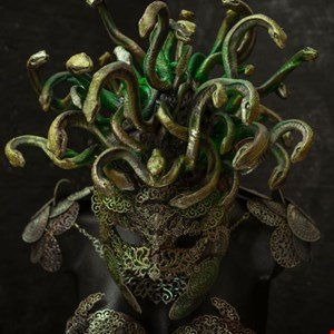 Intricate Medusa mask with snake hair and ornate metal detailing