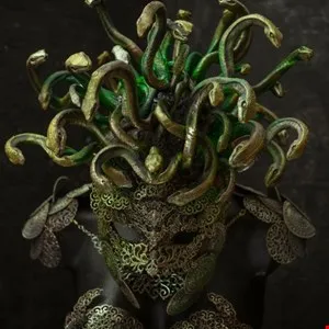 Intricate Medusa mask with snake hair and ornate metal detailing