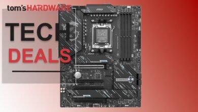MSI X570 Gaming Plus WiFi motherboard with 'Tom's Hardware Tech Deals' overlay