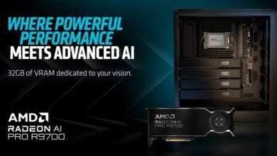 AMD Radeon AI Pro R9700 graphics card and internal PC components.