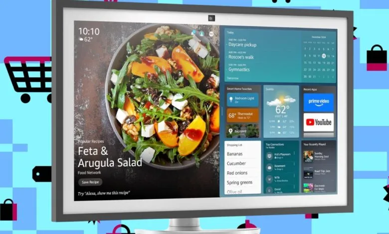 Amazon Echo Show smart display showing a recipe and calendar.