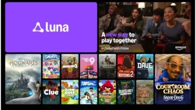 Amazon Luna cloud gaming interface showcasing various game titles and a group of friends playing.