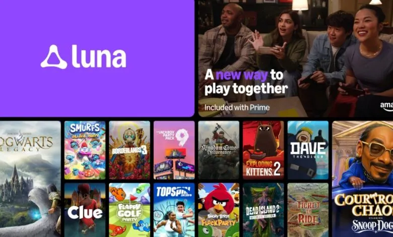Amazon Luna game streaming service interface with various game titles displayed.