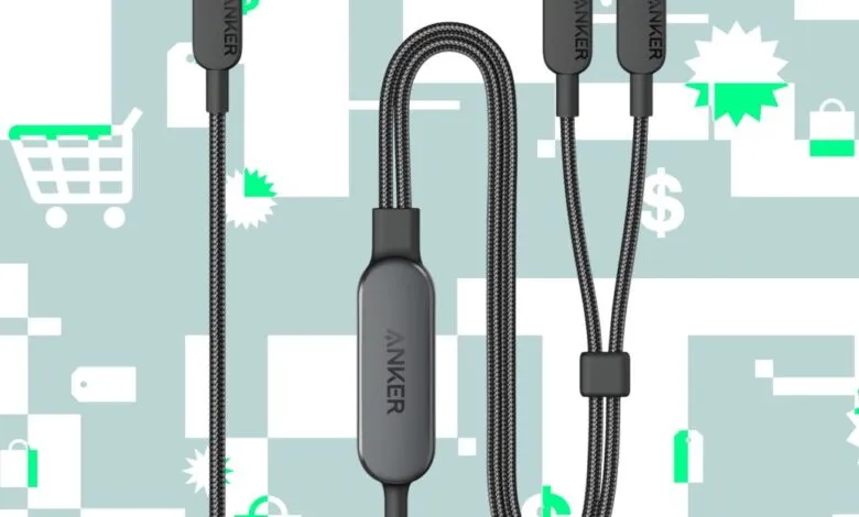 Anker USB-C charging cable with shopping icons and dollar signs