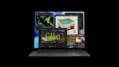 iPad Pro displaying multiple apps including weather, geology, and video editing.