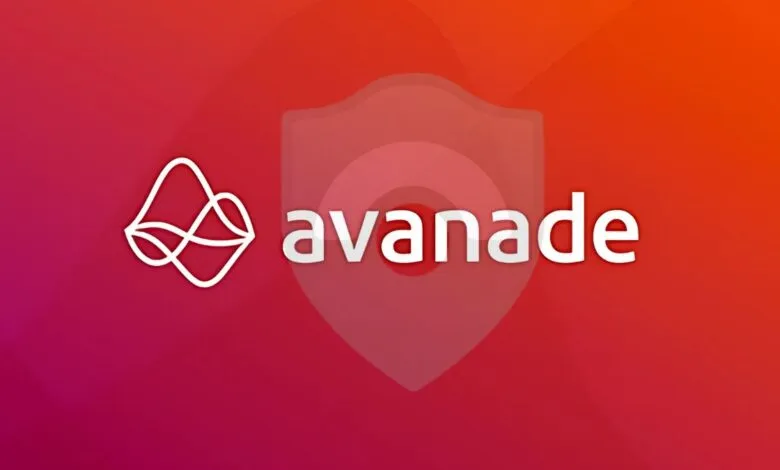 Avanade logo with a shield icon on a gradient background.