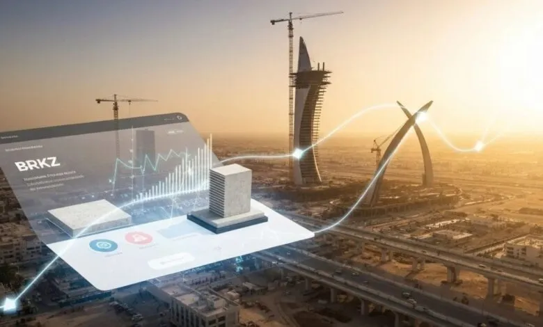 Futuristic holographic display showing building data over a city construction site.
