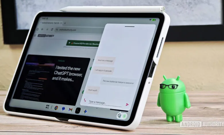 Android tablet displaying a chat interface with a ChatGPT browser feature.