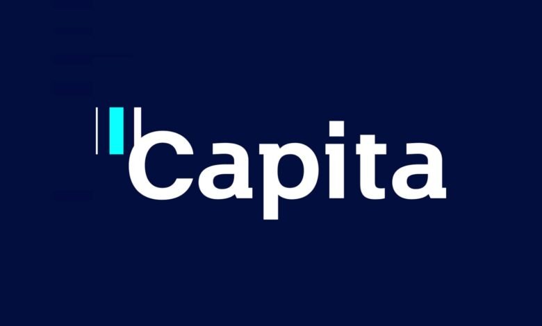 The Capita logo with white text on a dark blue background.