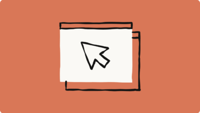Drawn cursor icon on a white screen with a browser window outline.