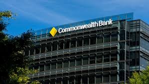 Commonwealth Bank building exterior with logo and blue sky