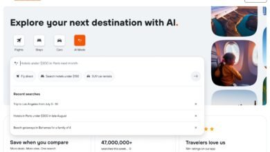 KAYAK website interface showing AI travel planning options and recent searches.