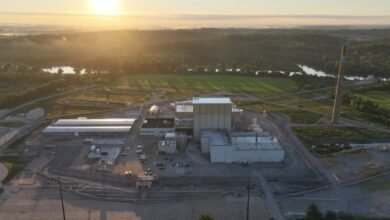 Aerial view of the Duane Arnold Energy Center nuclear power plant at sunrise.
