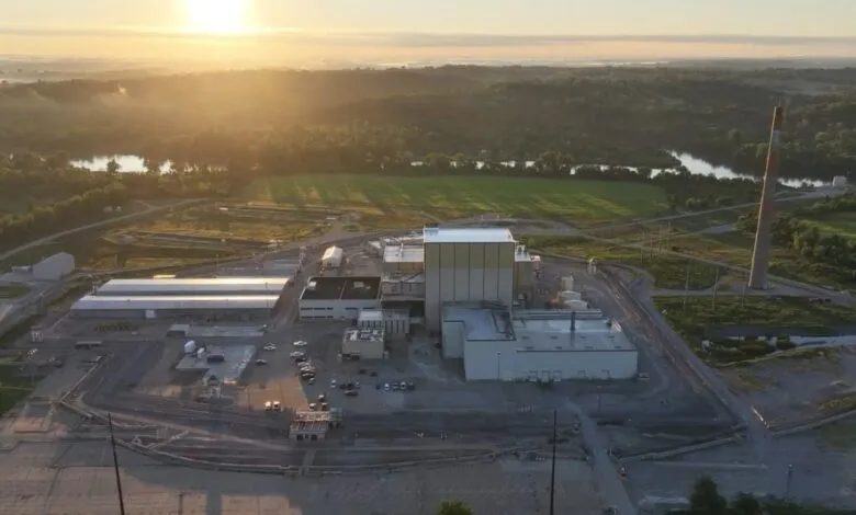 Aerial view of the Duane Arnold Energy Center nuclear power plant at sunrise.