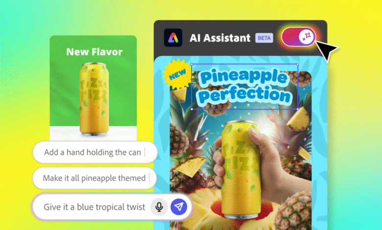AI assistant interface designing a pineapple flavored drink can.