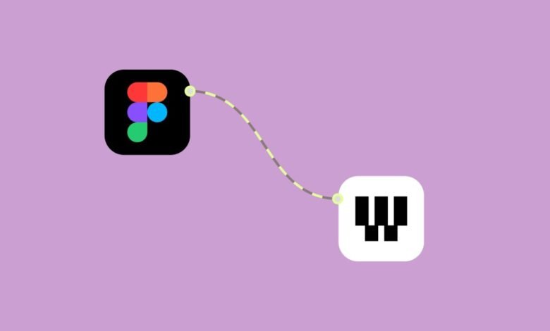 Figma and Weavy logos connected by a dotted line on a purple background.