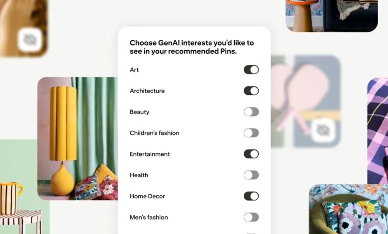 User interface showing interest selection for AI-generated recommendations.
