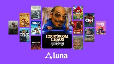 Snoop Dogg cartoon in a courtroom, surrounded by game covers, with Luna logo below.
