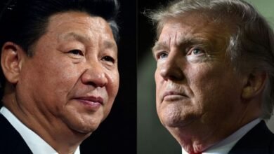 Close-up portraits of Chinese President Xi Jinping and former US President Donald Trump.