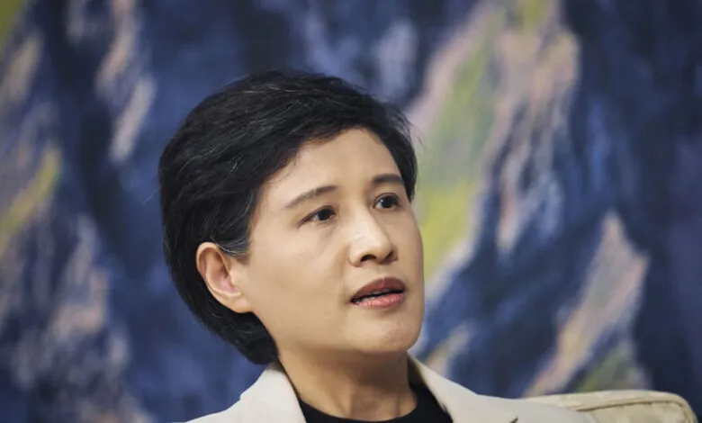 Close-up portrait of Taiwan's Vice Premier Cheng Li-chiun speaking.