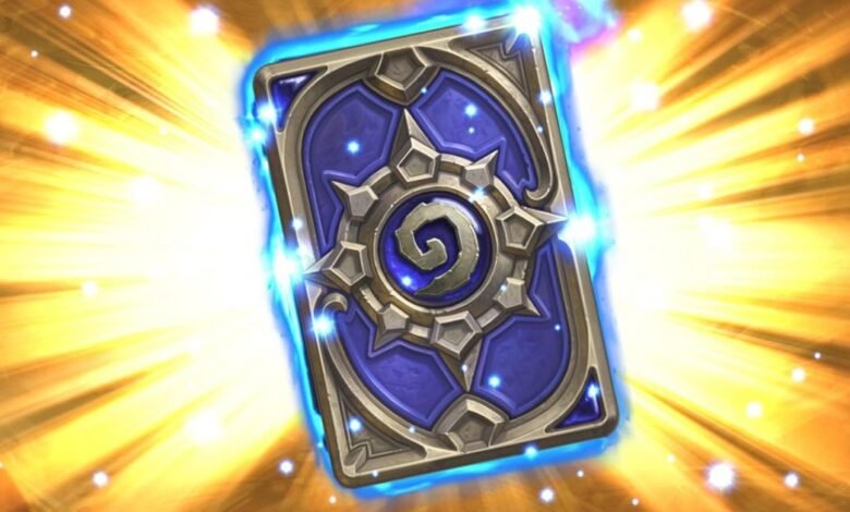 Hearthstone card back with a blue and silver design, glowing with magical energy.