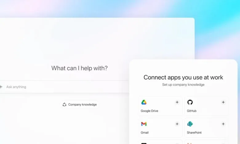 User interface showing a search bar and options to connect work apps like Google Drive and GitHub.