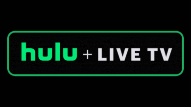 Hulu + Live TV logo on a black background with a green outline.