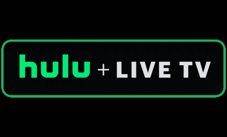 Hulu + Live TV logo on a black background with a green outline.