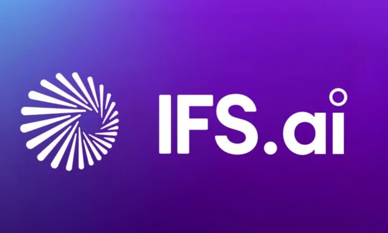 IFS.ai logo with a white abstract circular design on a purple gradient background.