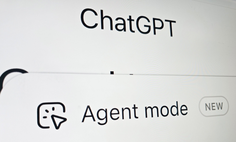 Close-up of a computer screen displaying the ChatGPT interface with 'Agent mode' highlighted.