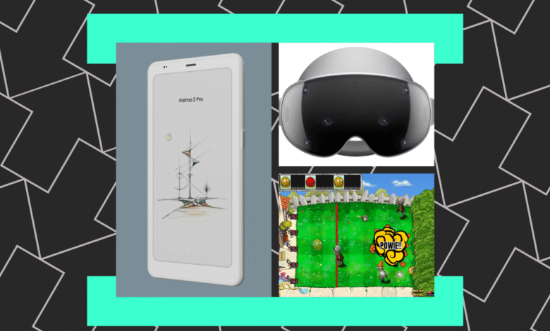Collage of a smartphone, VR headset, and video game screen.
