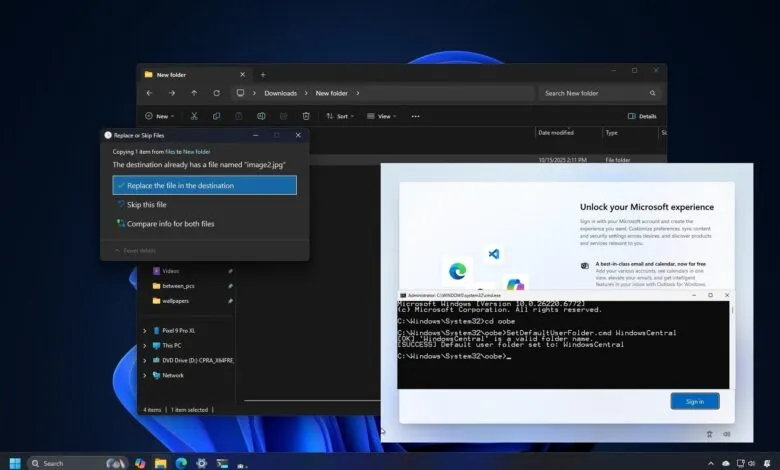 Windows 11 file explorer showing a 'Replace or Skip Files' prompt.