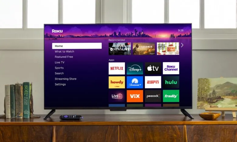 Roku smart TV displaying its home screen with various streaming app icons.