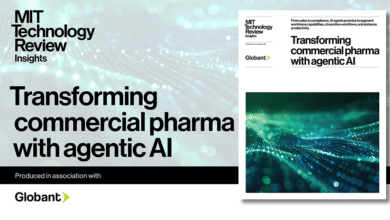 MIT Technology Review Insights cover on transforming commercial pharma with agentic AI.