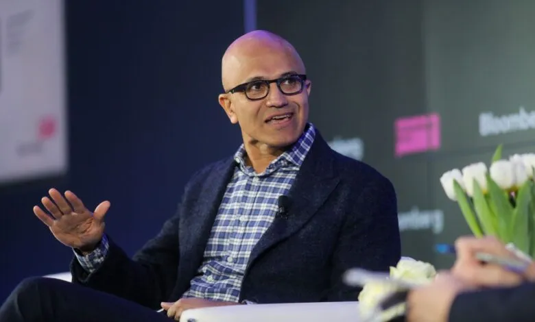 Satya Nadella, CEO of Microsoft, speaks at a Bloomberg event during the World Economic Forum.