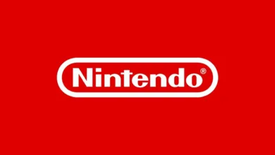 The white Nintendo logo is displayed prominently on a vibrant red background.