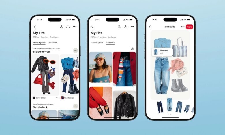 Three iPhone screens displaying Pinterest fashion inspiration and outfit collages.