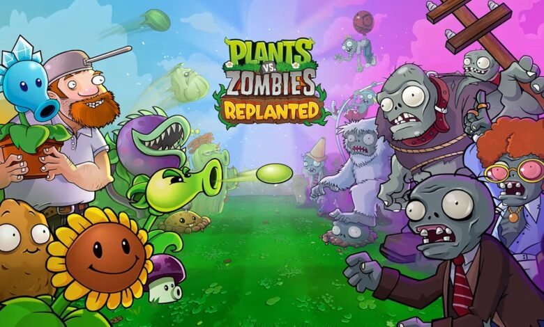 Plants vs. Zombies Replanted game art featuring plants and zombies.
