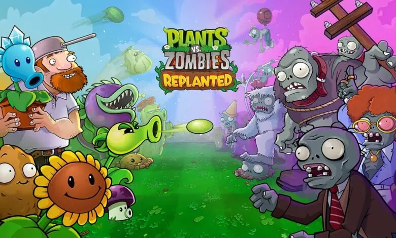 Plants vs. Zombies Replanted game art featuring plants and zombies.