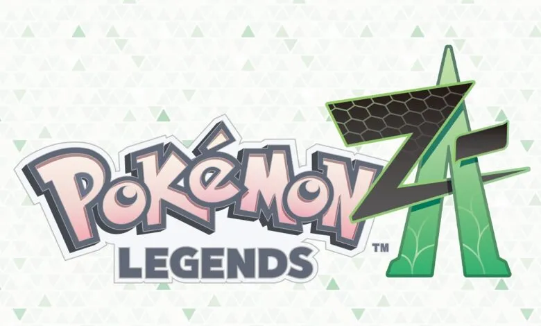 Pokemon Legends Z-A logo with a light green geometric background.