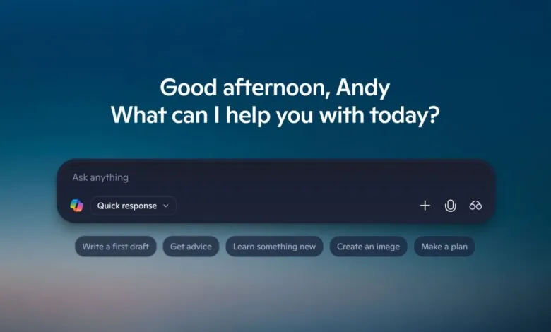 A digital interface showing an AI assistant greeting a user named Andy.