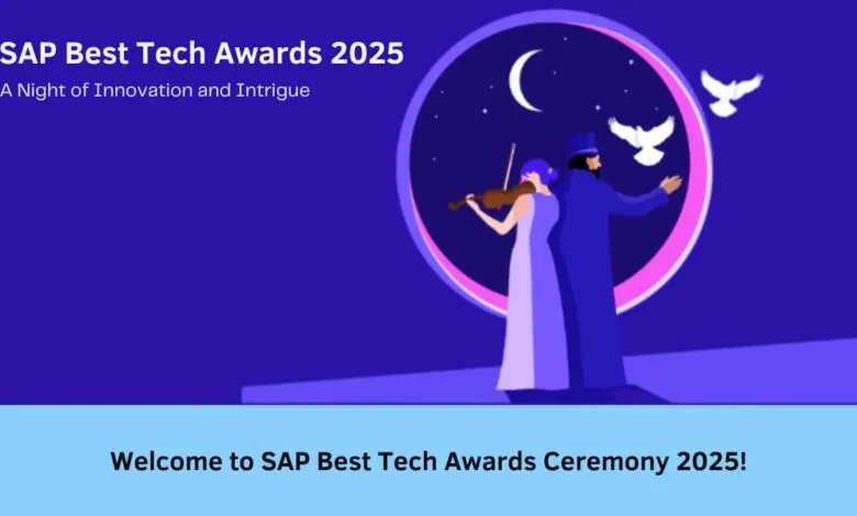 Illustration for SAP Best Tech Awards 2025 with a violinist and a figure releasing doves.