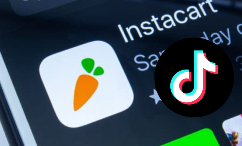 Instacart app icon and TikTok logo displayed on a smartphone screen.