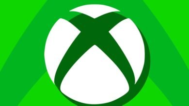 The iconic white Xbox logo is centered against a vibrant green background with abstract shapes.