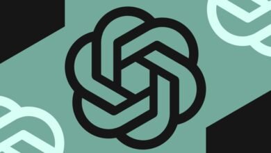 The OpenAI logo, a stylized black knot on a teal background.